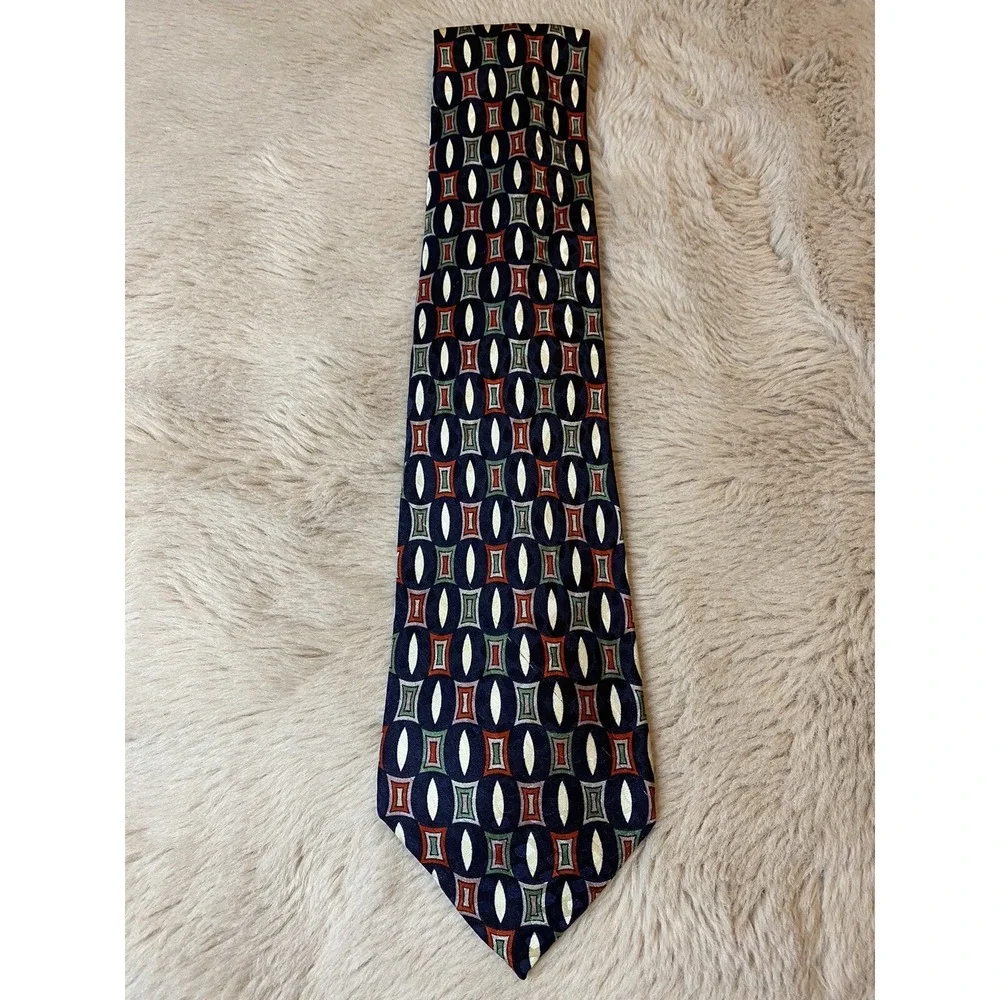 Vito By VR Necktie Silk Multicolor Abstract Geometric Print Hand Made In Italy